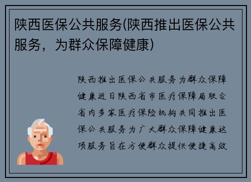 陕西医保公共服务(陕西推出医保公共服务，为群众保障健康)